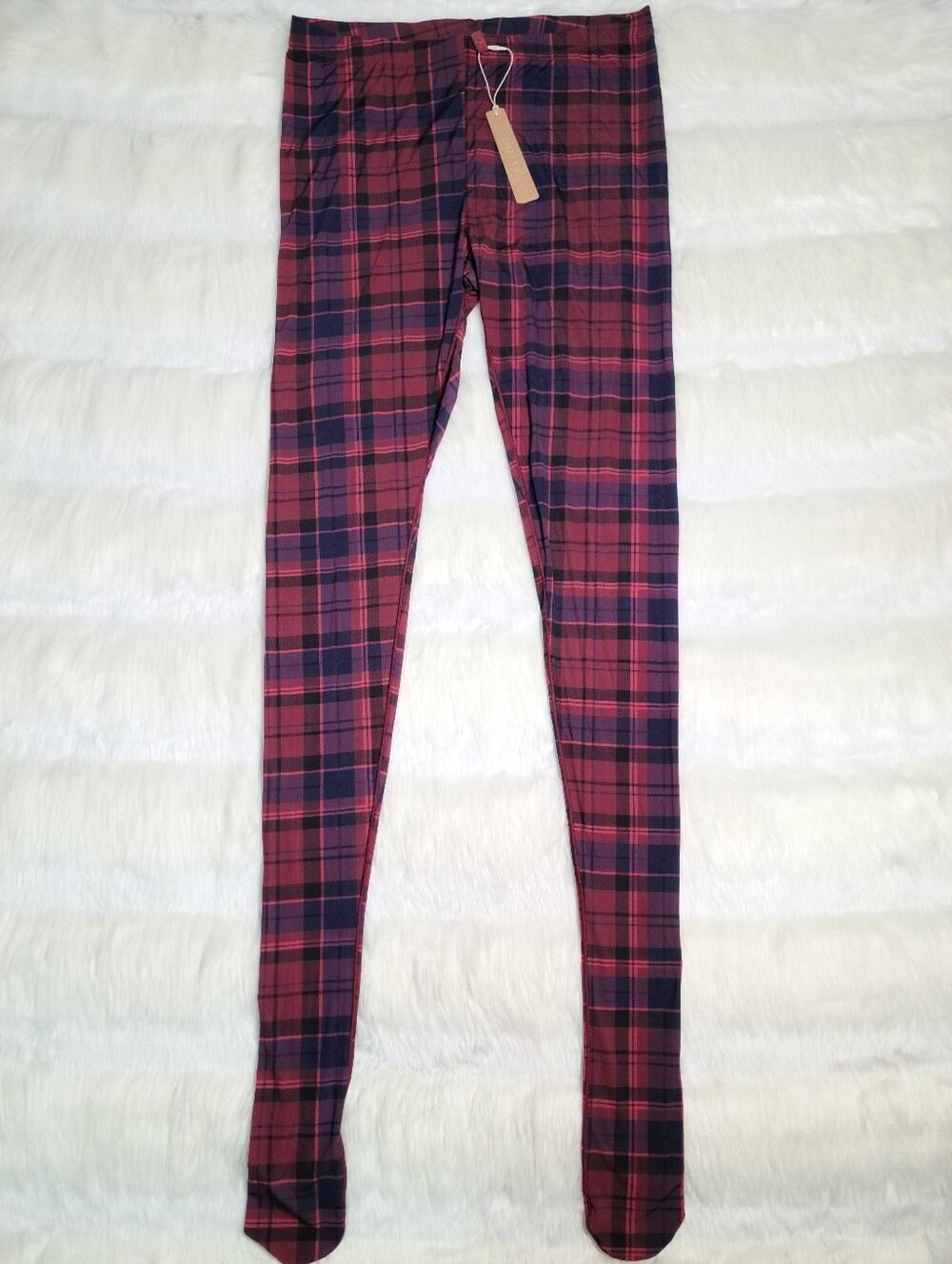 SKIMS Milky Sheer Tights Merlot Navy Plaid Women Medium NEW